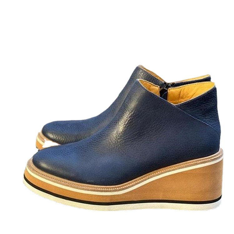 Damen Stiefeletten Wedge Hoch Heel Lederspitze Rutschfest