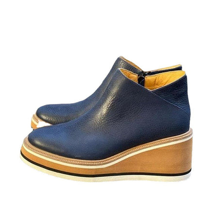 Damen Stiefeletten Wedge Hoch Heel Lederspitze Rutschfest