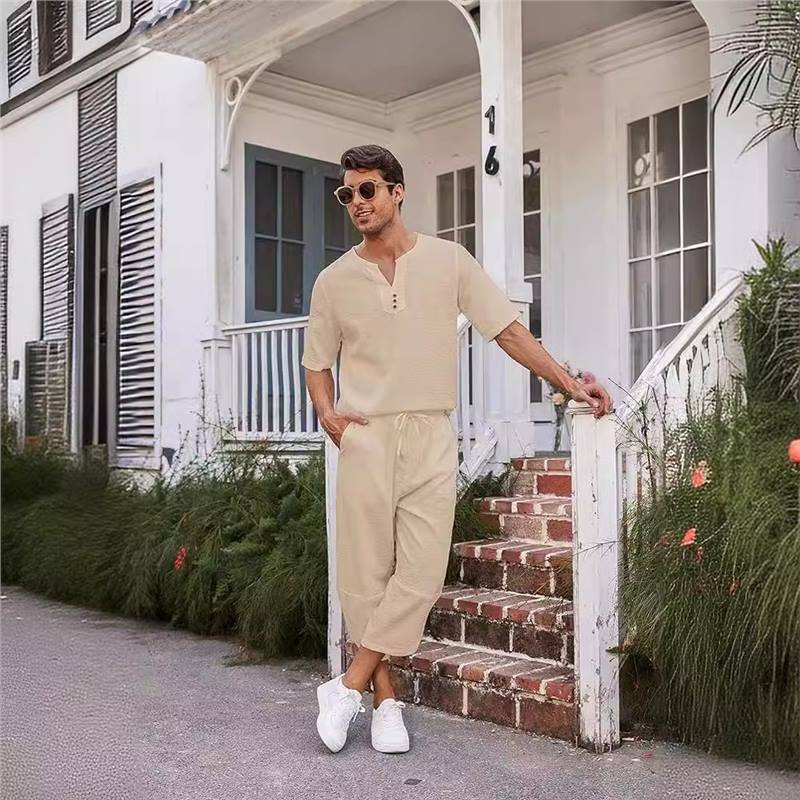 Herren Freizeitanzug-Set mit Knopfleiste Modern Stylisch