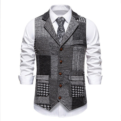 Herren Weste Elegante Patchwork Mit Taschen Modern
