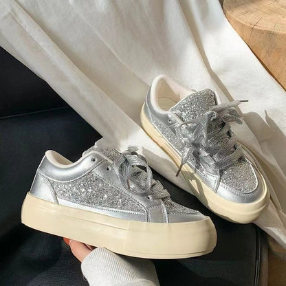 Damen Sneaker Glitzer Glanz atmungsaktiv Rutschfest