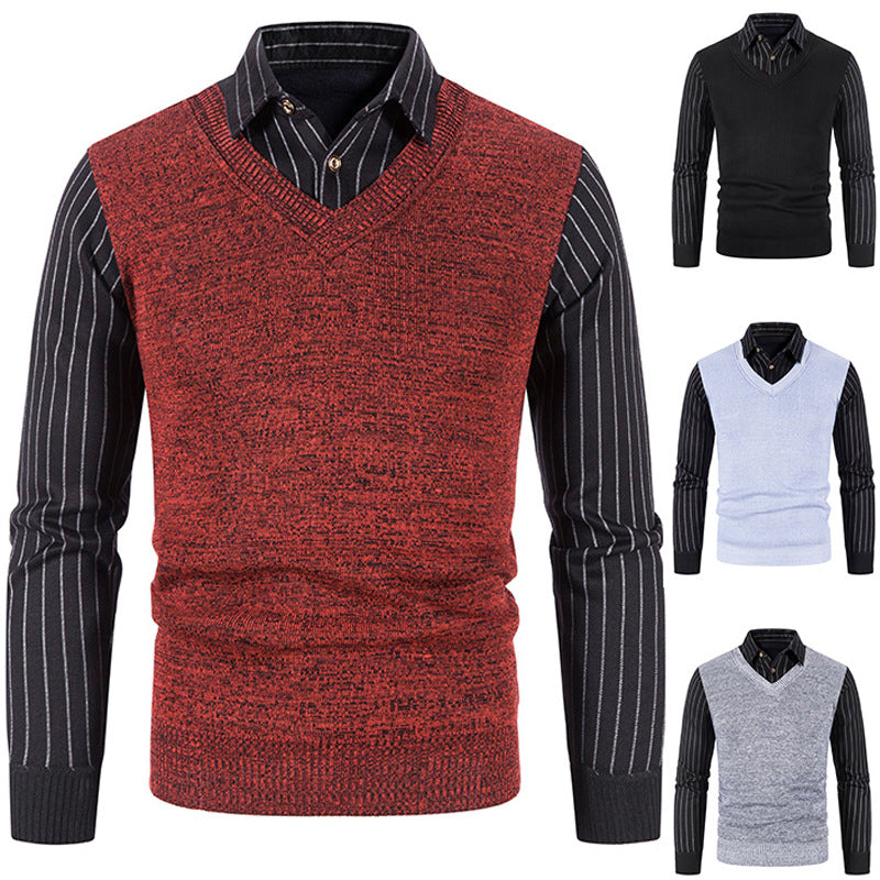 Herren Strickpullover V-Ausschnitt Kontrastärmel Modern