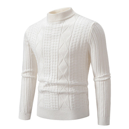 Herren Pullover Grobstrick Modern Zopfmuster Hochkragen