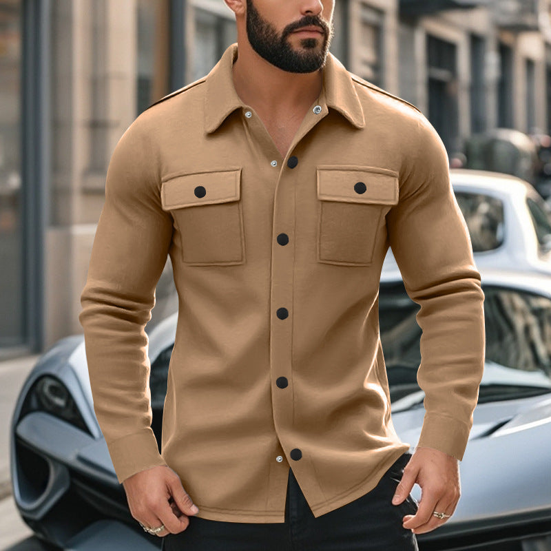 Herren Jacke Langarm Modern mit Brusttaschen und Knöpfen