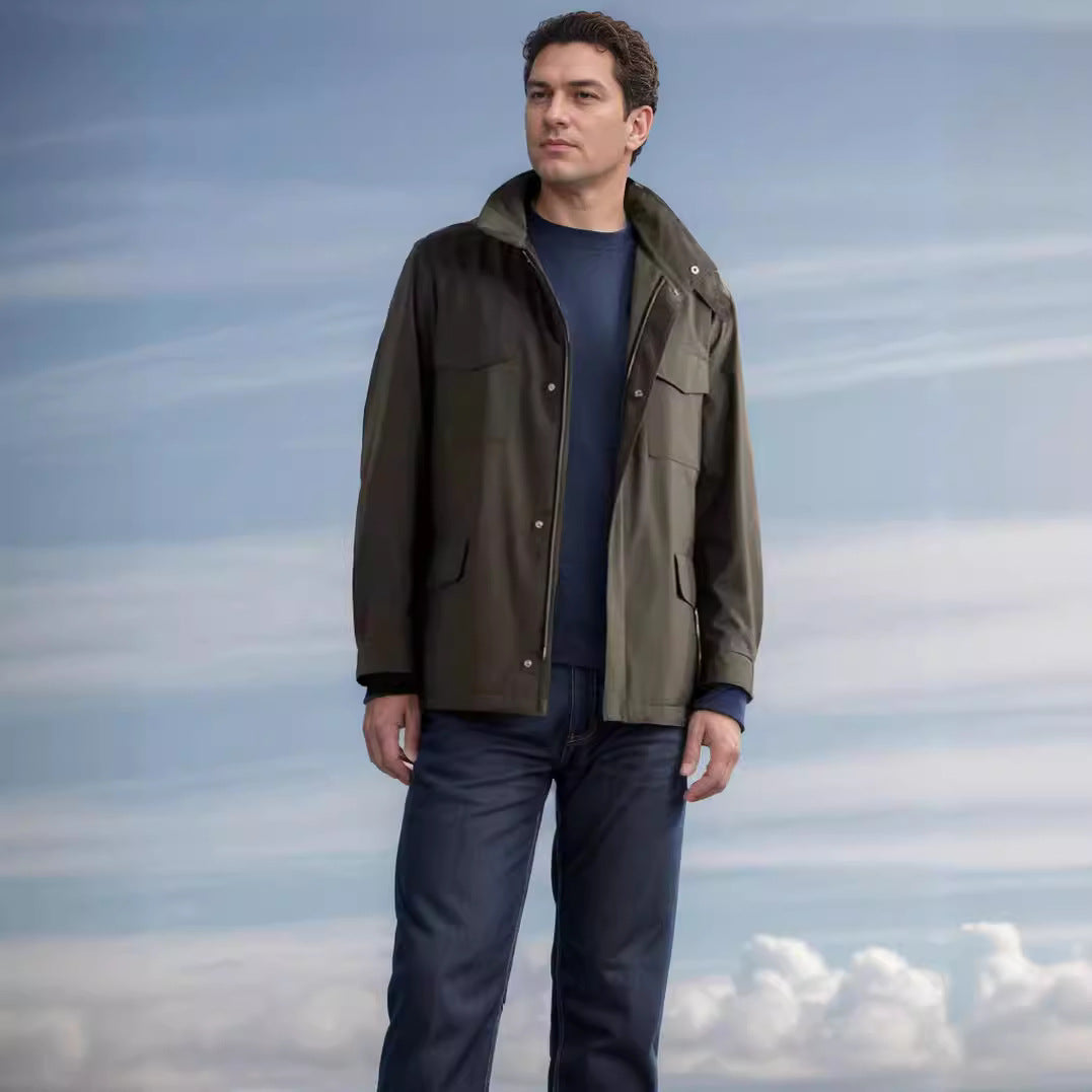 Herren Outdoorjacke Leicht Wasserdicht Mit Taschen Hoch Kragen