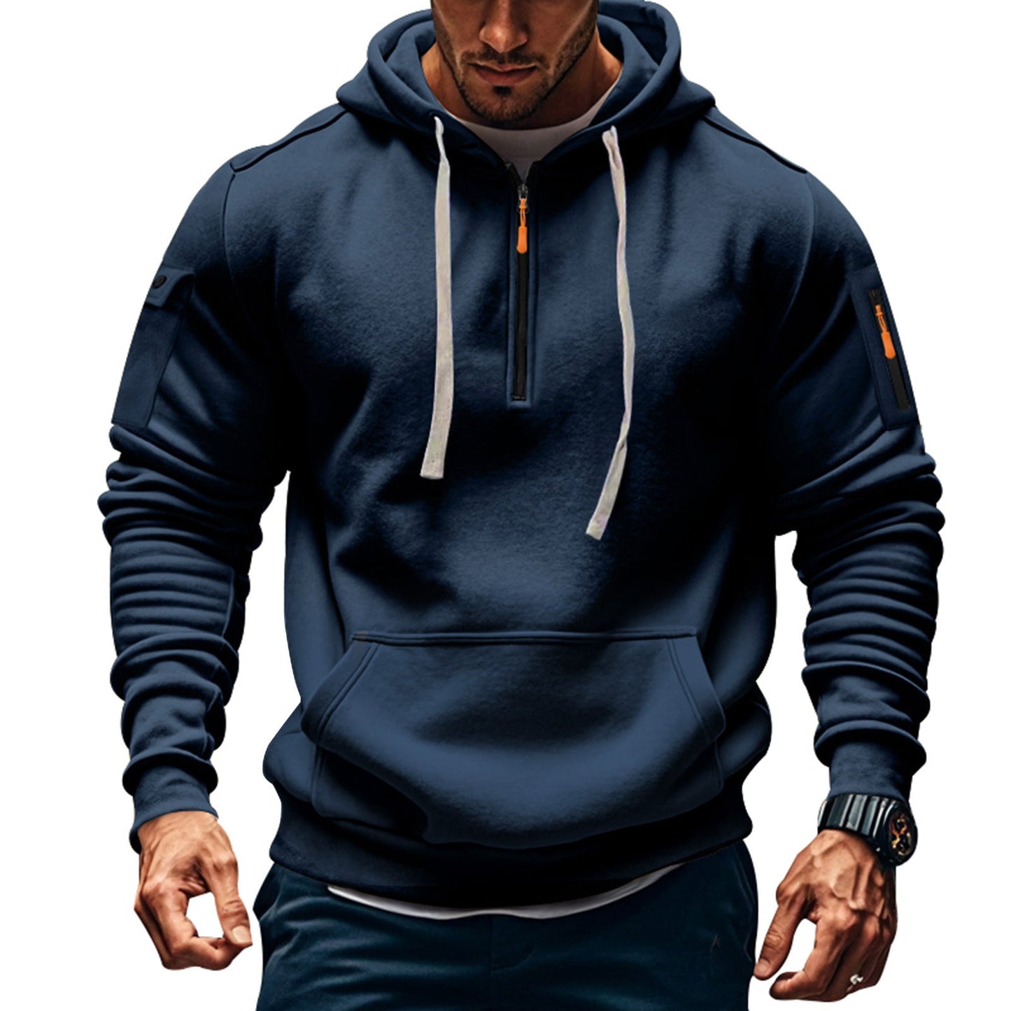 Herren Funktions-Hoodie mit halbem Reißverschluss und praktischen Taschen BerlinGlamour.