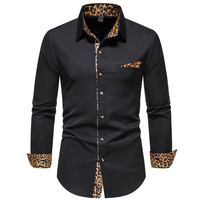 Herren Langarmhemd Leopardenmuster Elegant Modern