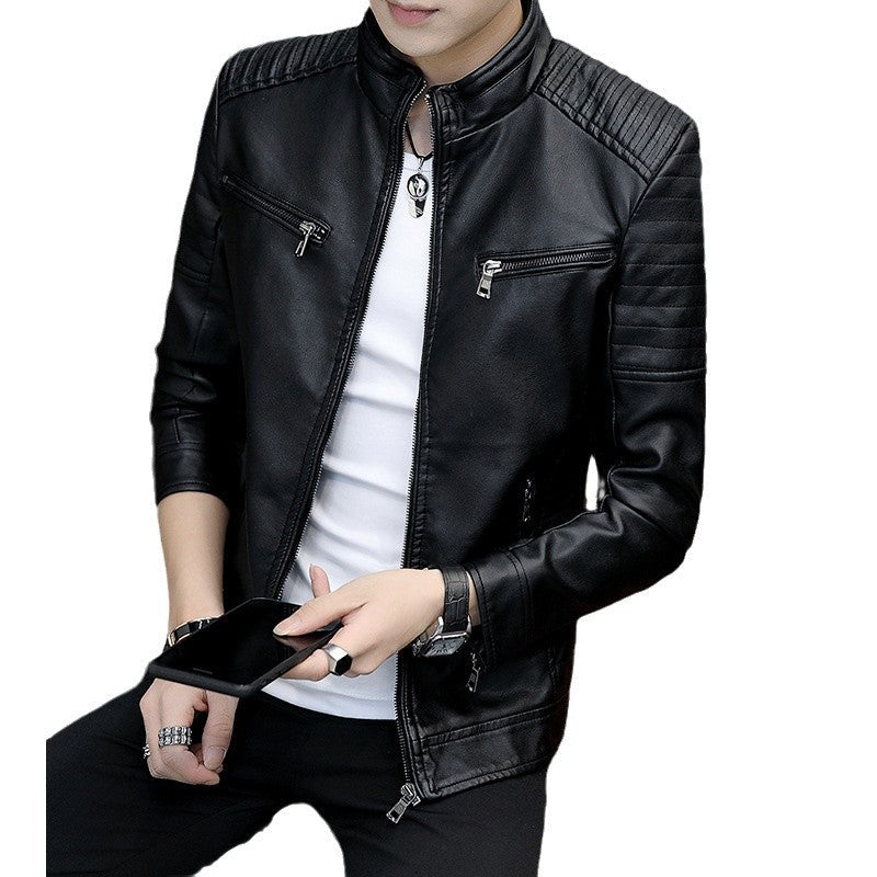 Lederjacke Herren Modern Biker Stil Schwarzes Kunstleder