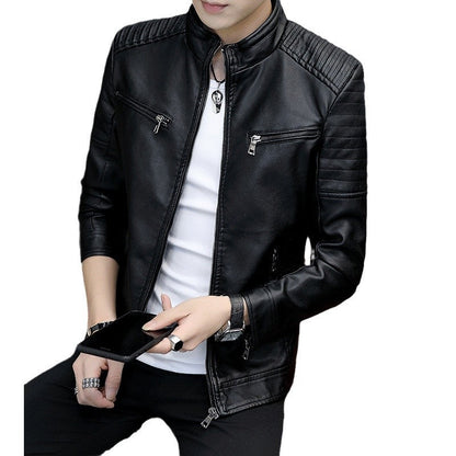 Lederjacke Herren Modern Biker Stil Schwarzes Kunstleder