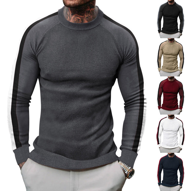 Herren Strickpullover Sportlich Kontrastärmel Hochkragen