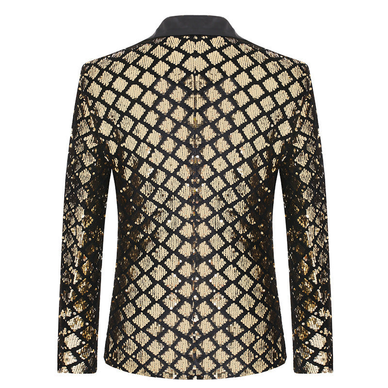 Herren Blazer Jacke Elegant Pailletten Revers Modern