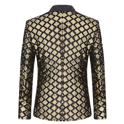 Herren Blazer Jacke Elegant Pailletten Revers Modern