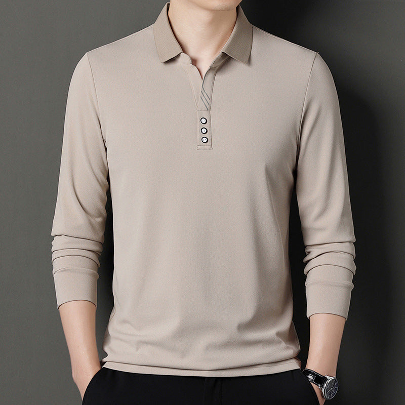 Herren Poloshirt Langarm Elegant Modern Knopfleiste