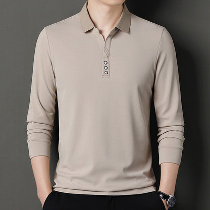 Herren Poloshirt Langarm Elegant Modern Knopfleiste