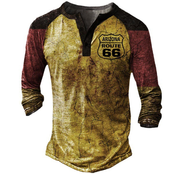 der neue Titel: Herren Langarm Henley-T-Shirt mit kreativem Druck und stilvollem Knopfverschluss BerlinGlamour