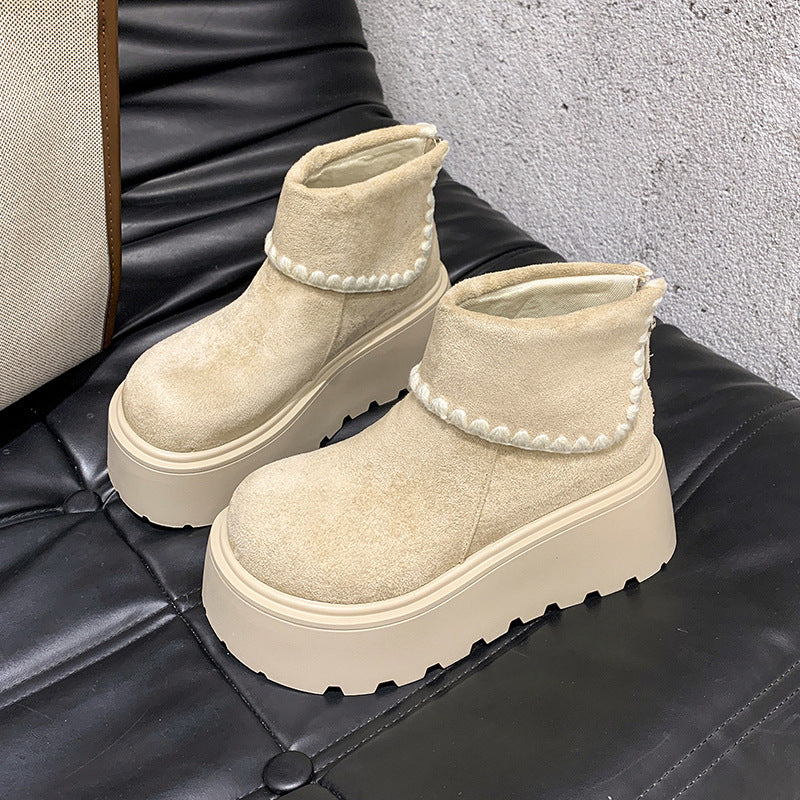 Damen Plattformstiefel Warmfutter Dekorativer Saum Winterstiefel