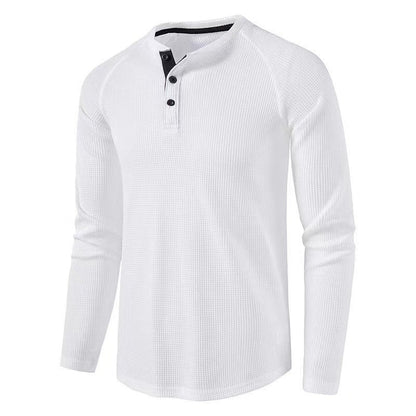 Herren Langarmshirt Modern Waffelstrick Knopfleiste Trendy
