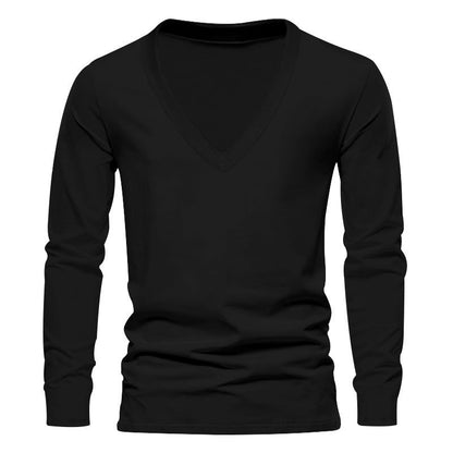 Herren T-Shirt Langarm V-Ausschnitt Bequem Baumwolle
