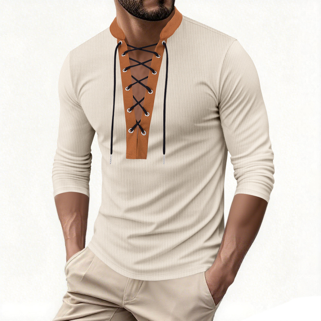 Herren Langarmshirt Modern SchnürdesignSlim