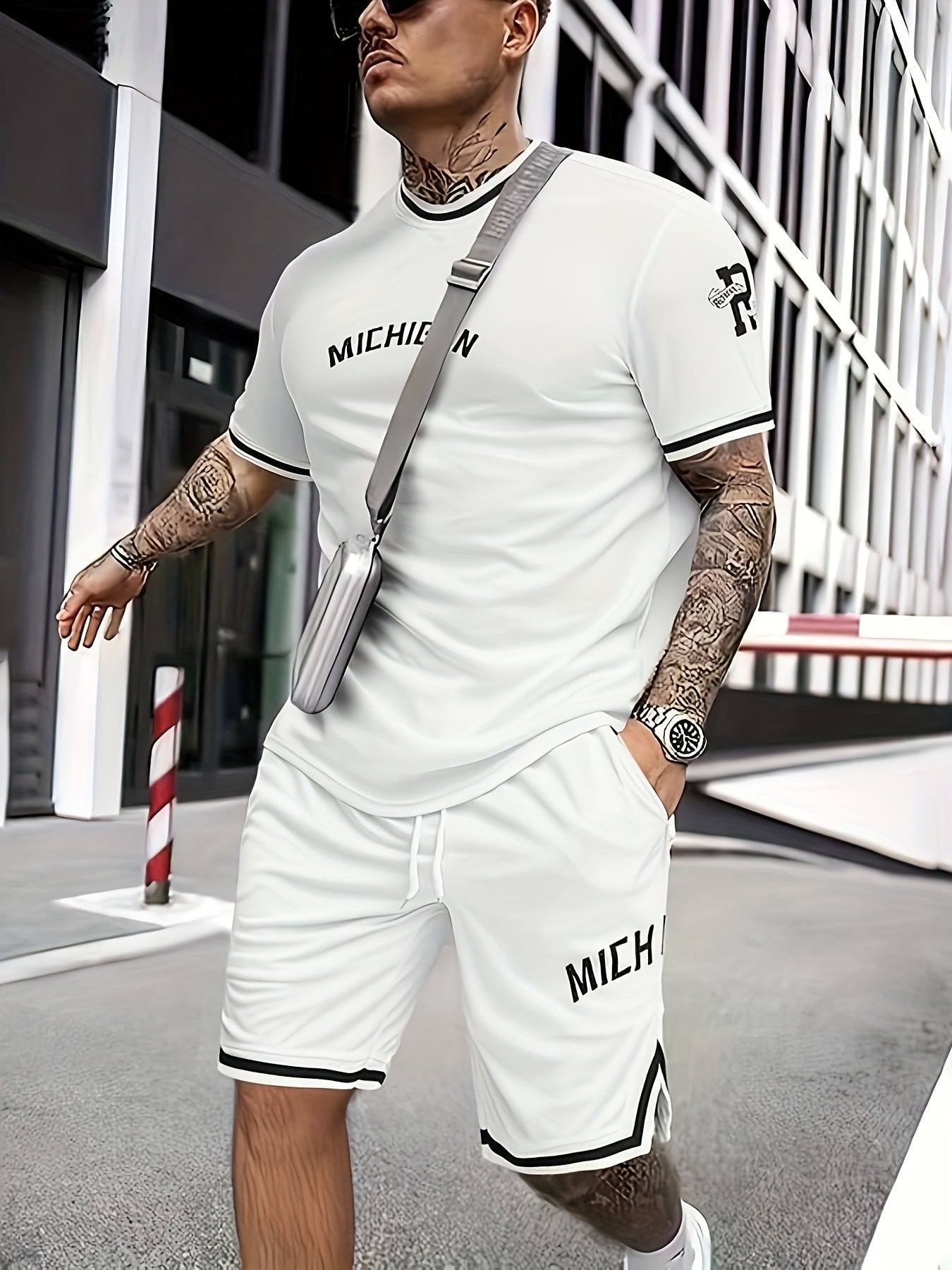 Herren Sportset T-Shirt und Shorts Grau Sportlich