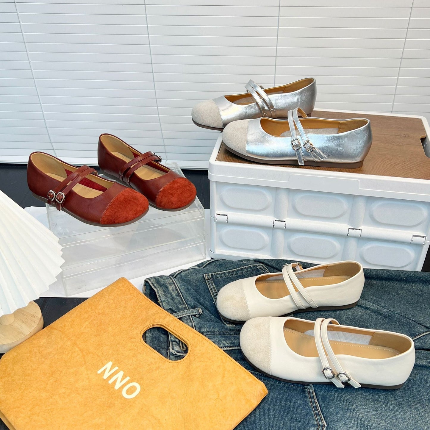 Damen Ballerinas Lederoberfläche Modisch Riemen Schuhe