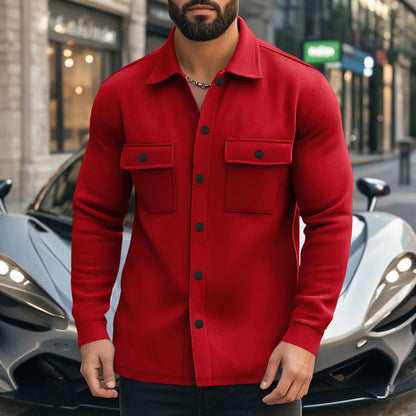 Herren Flanelljacke Modern mit Taschen Schwarz