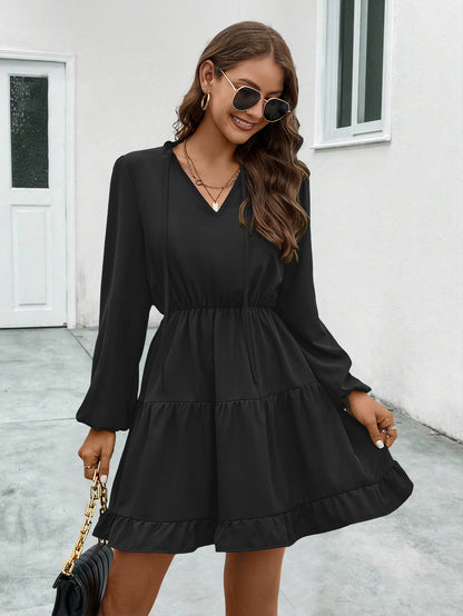 Damenkleid V-Ausschnitt Rüschendetails Elastisch