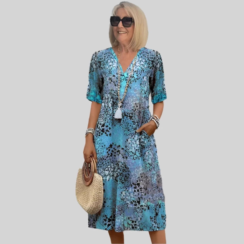 Damen Sommerkleid V-Ausschnitt Leicht mit Taschen