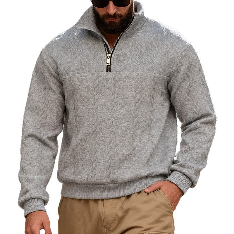 Herren Fleecepullover Halbzipper Strukturmuster Winterwarm