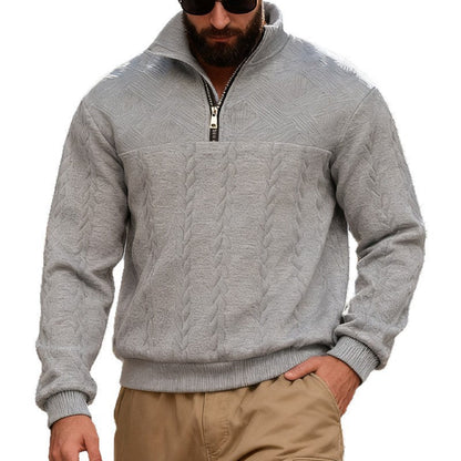 Herren Fleecepullover Halbzipper Strukturmuster Winterwarm