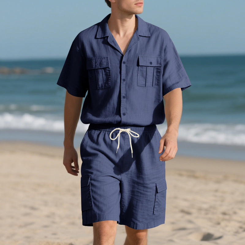 Herren Strandoutfit Kurzarmshirt Cargo Shorts Sommer