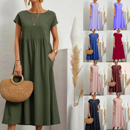 Damen Midikleid Lässig Mit Taschen Sommerkleid