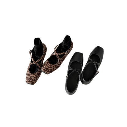 Damen Ballerinas Leopardenmuster Elegante Schuhe mit Riemen