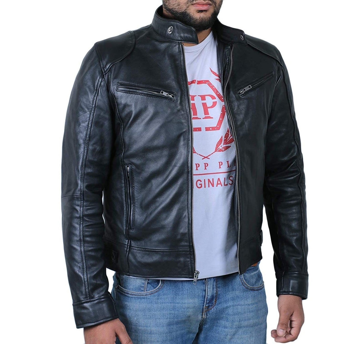 Lederjacke Herren Bikerstyle mit Reißverschluss - BerlinGlamour