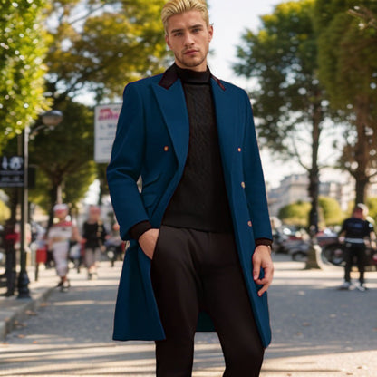 Herrenmantel Modern Urban Samtkragen Schwarz