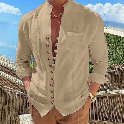 Herren Hemd Langarm Stehkragen Modern Knöpfe Elegent