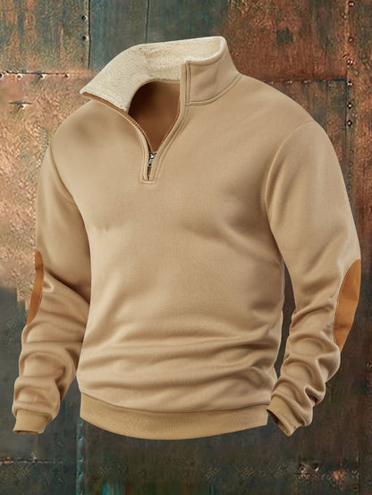 Herren Fleece-Pullover Modern Leder Detail Warm