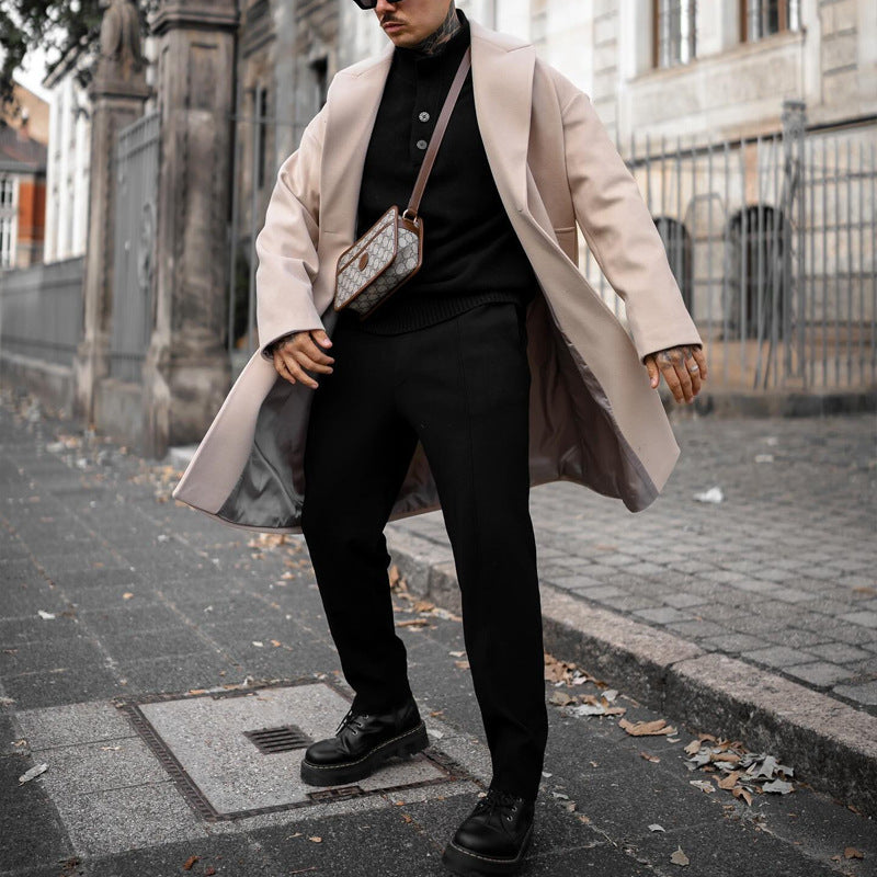 Übergroßer Herren Wollmantel Eleganter Langmantel Schwarz