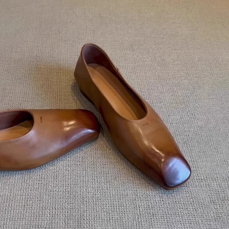 Damen Ballerinas Elegant Leder Braun Komfort