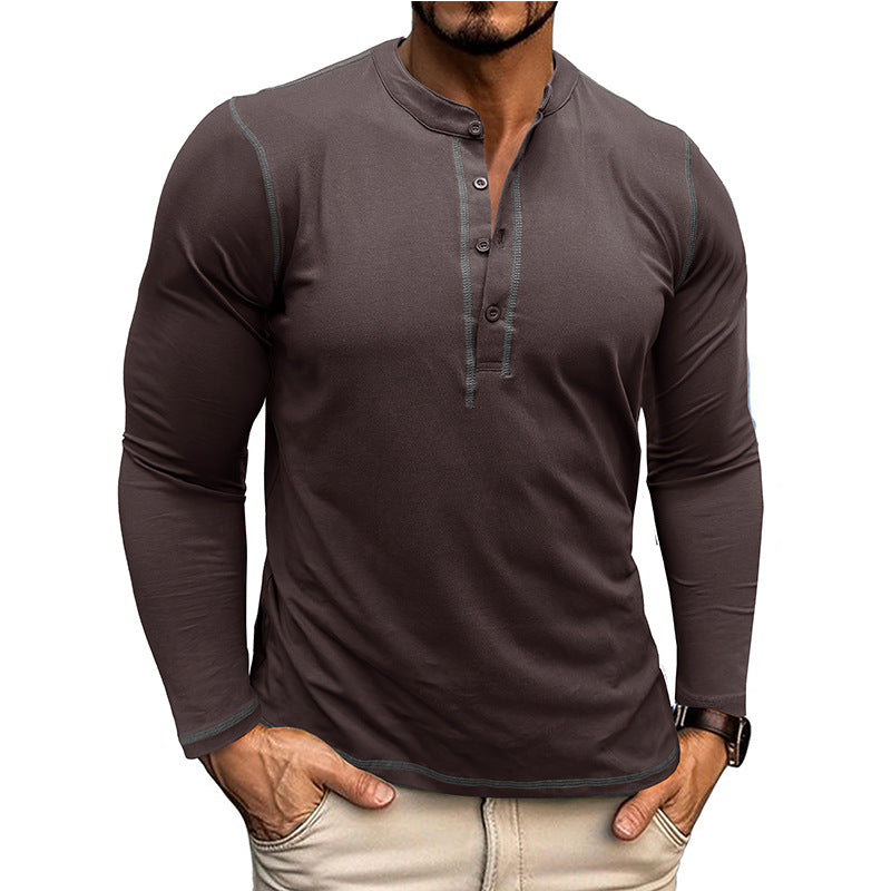 Herren Langarmshirt Atmungsaktiv Henley Kragen Modern