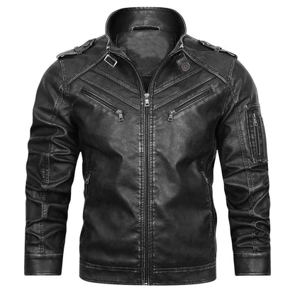 Herren Lederjacke Schwarz Kunstleder Modern