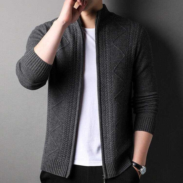 Herren Strickjacke Modern Kabelstrick Design Schwarz
