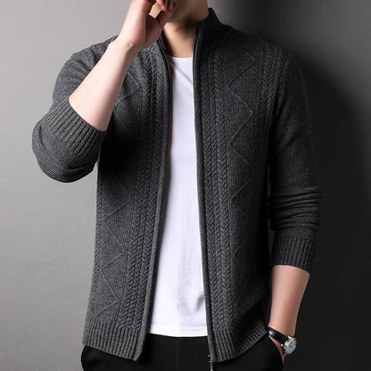 Herren Strickjacke Modern Kabelstrick Design Schwarz