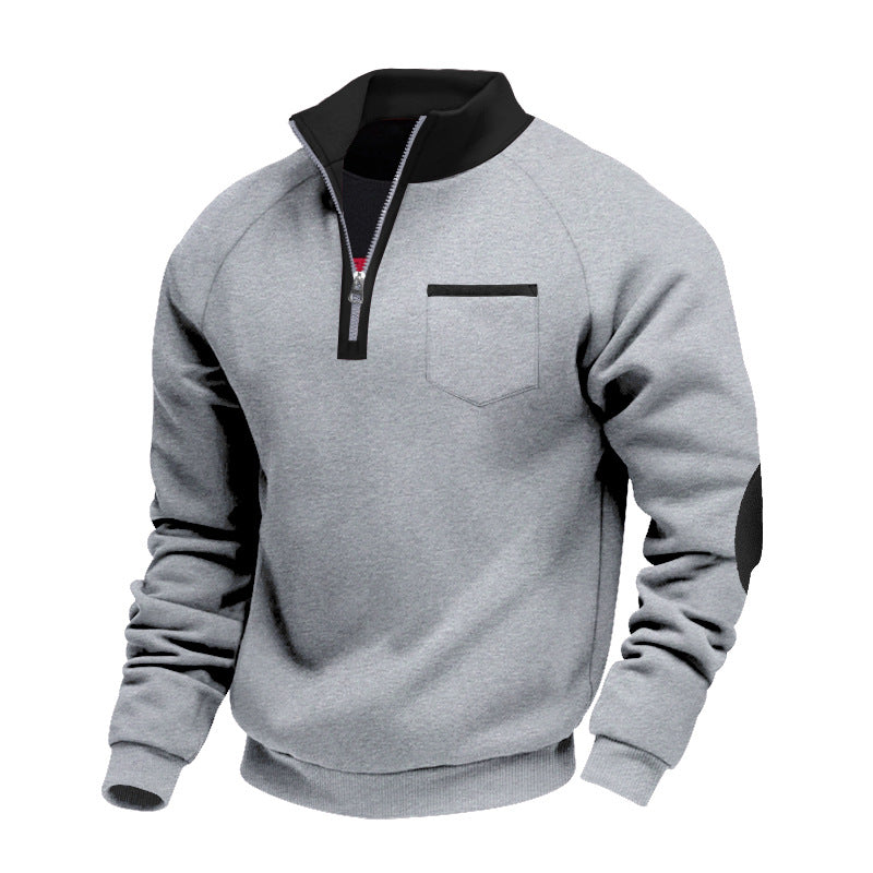 Herren Kapuzenpullover Modern Reißverschluss Brusttasche Schwarz
