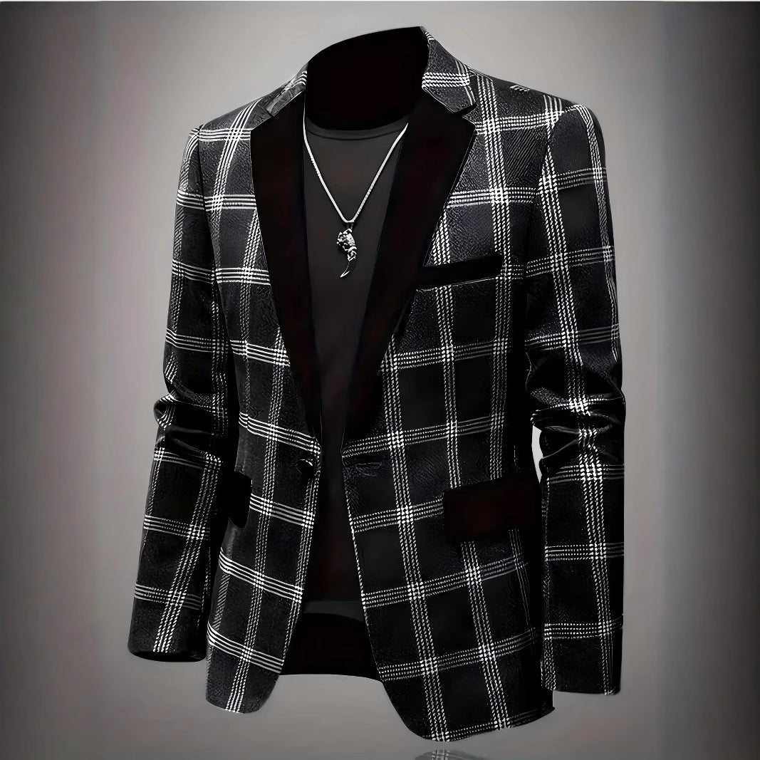Herren Blazer Karo Elegant Samt Revers Modern