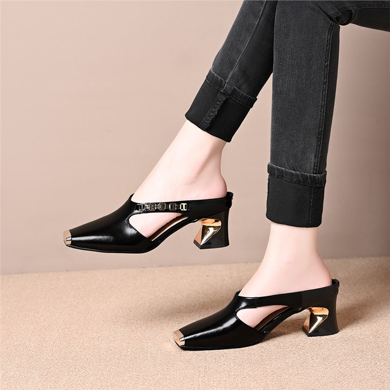 Damen Sling Pumps Hochhackig Glänzend Schwarz