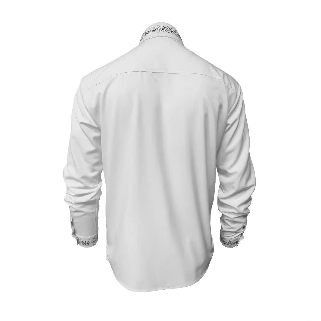 Elegantes Herren Langarmhemd mit besticktem Kragen Modern