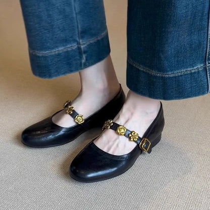 Damen Schuhe Mary Jane Blumen Dekor Komfort Absatz