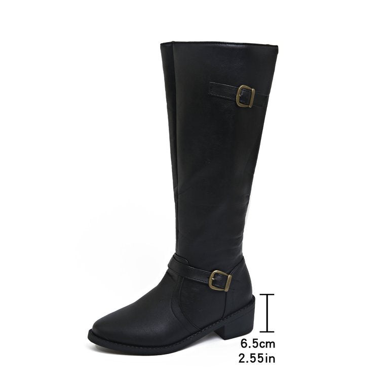 Damen Stiefel Schmal Modisch Gurt Detail Reißverschluss