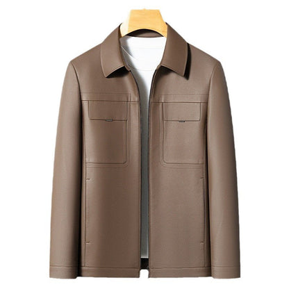 Lederjacke Herren Lässig Mit Brusttaschen Schwarz